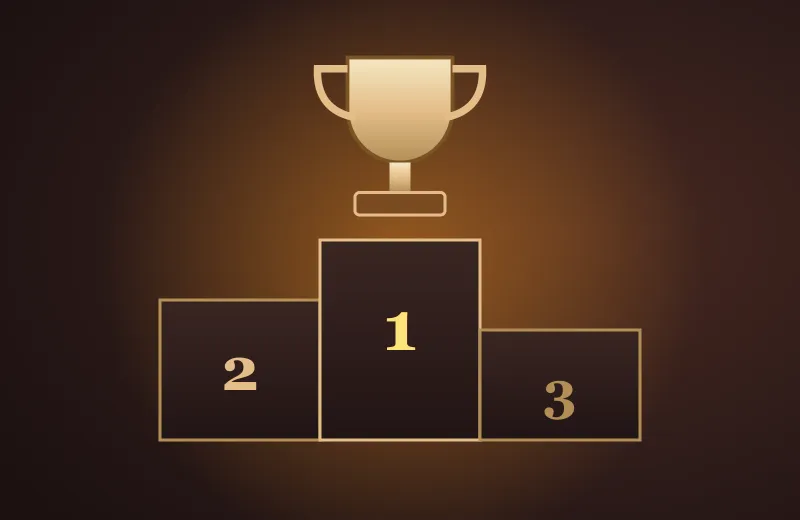 Podium z miejscami 1–3 i puchar – turnieje Hotline Casino